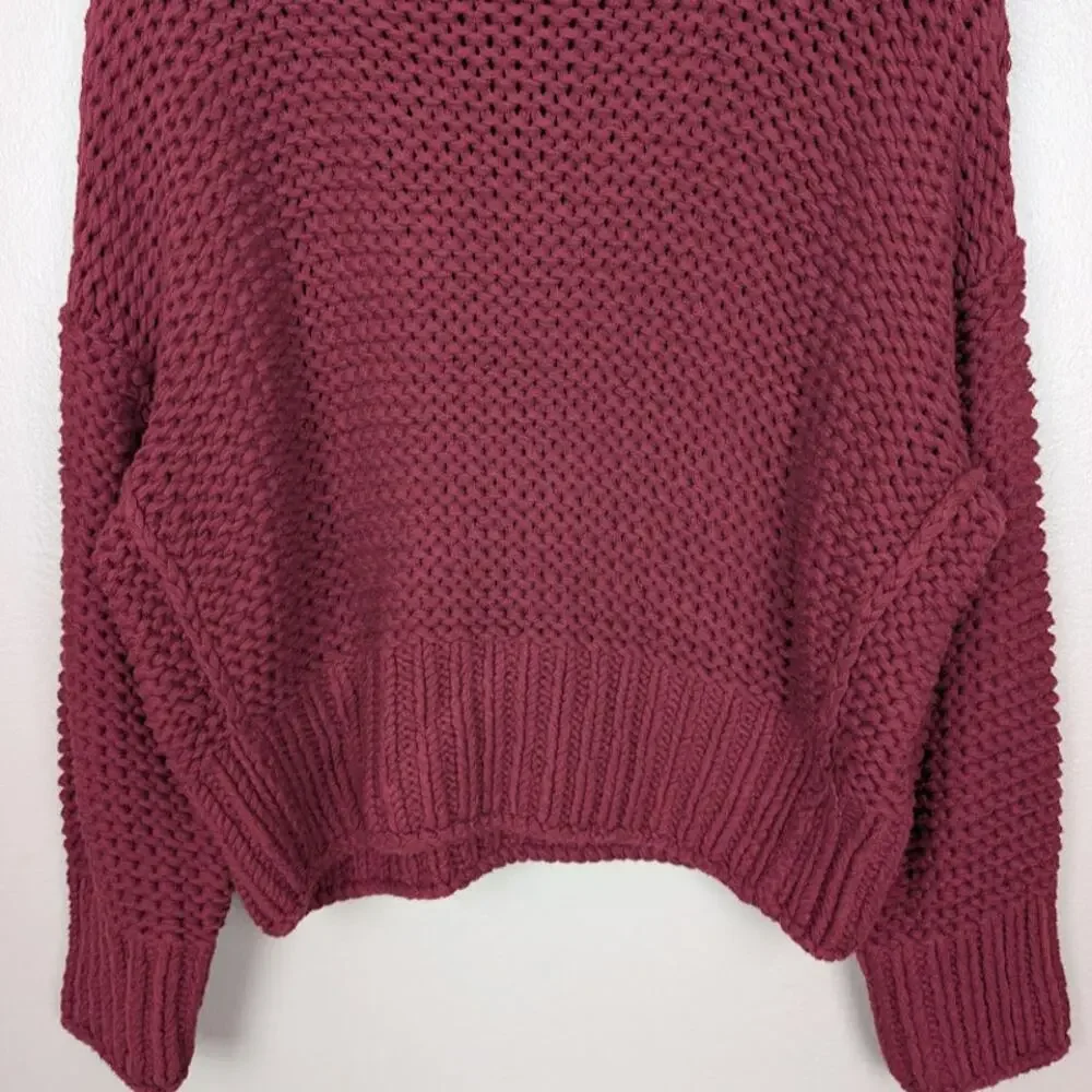 FREE PEOPLE | My Only Sunshine Burgundy Lose Knit Slouchy Sweater Mock Neck